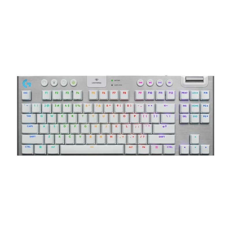  <b>Mechanical Wireless Gaming Keyboard: </b>G915 X LIGHTSPEED TKL Tactile - White<br>Low-profile GL mechanical switches, tri-mode connectivity, KEYCONTROL, an elevated typing experience, and LIGHTSYNC RGB  