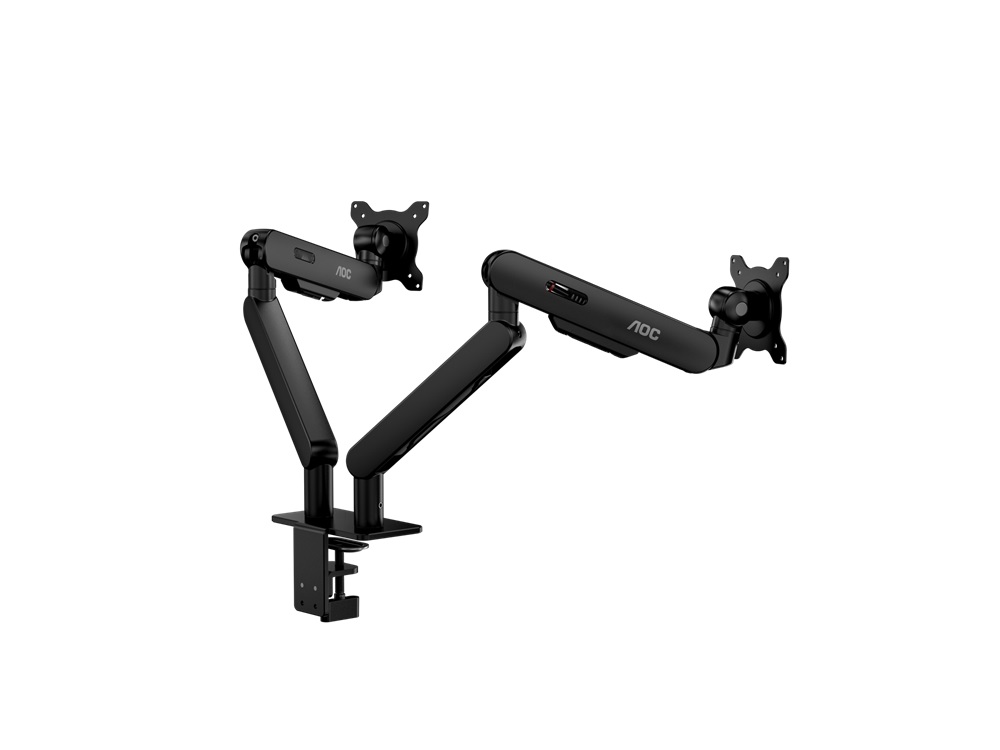  Dual Monitor C-Clamp & Grommet Mount White - Supports 17"-34" Monitor (2-9KG), Max Height: 495mm, Lift: 250mm, Extension: 470mm, Tilt: -15~90, Swivel: -90~90, Rotation: 360, VESA 75x75 100x100  