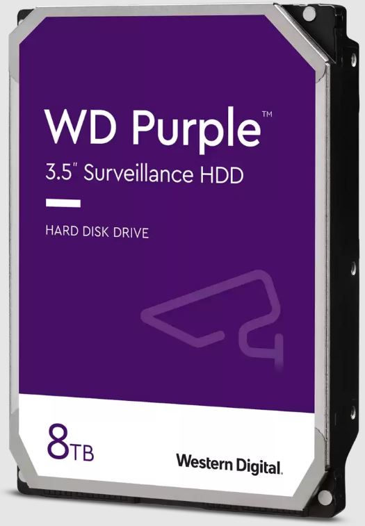  WD 8TB Purple 3.5" Hard Drive, SATA III, 5400RPM, 256MB Cache, Surveillance Storage, up to 64 Cameras, 3y  