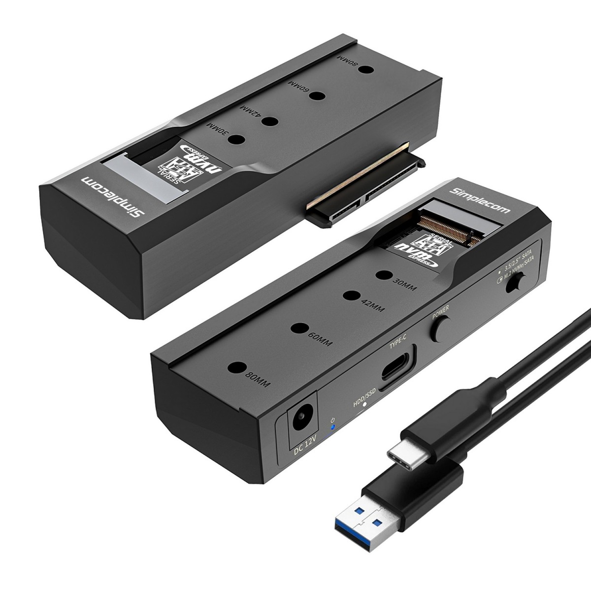  USB to M.2 and SATA 2-IN-1 Adapter for 2.5"/3.5" HDD & NVMe/SATA M.2 SSD with Power Supply USB 3.2 Gen2 10Gbps  