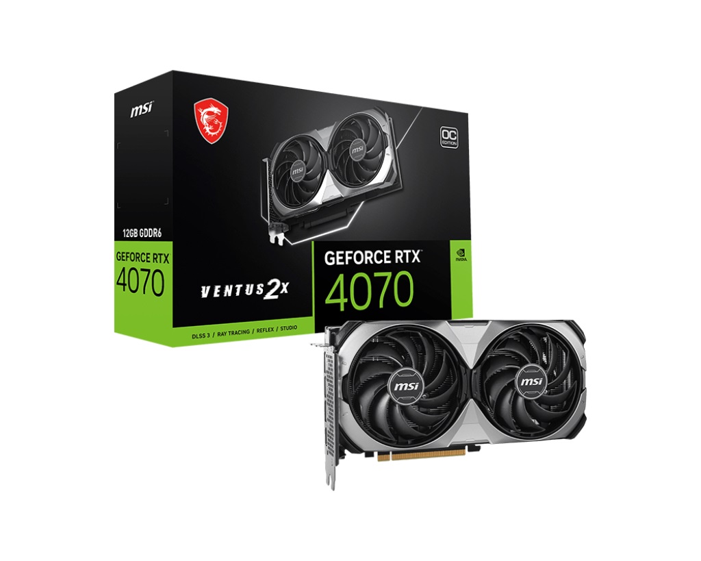  nVIDIA GeForce RTX 4070 VENTUS 2X E1 12G OC<br>Boost Clock: 2505 MHz, 1x HDMI/ 3x DP, Max Resolution: 7680 x 4320, 1x 8-Pin Connector, Recommended: 650W  