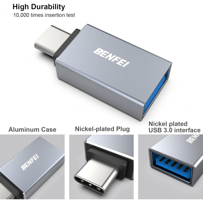  USB Type-C to USB 3.0 Adapter, USB C to A Male to Female Adapter  