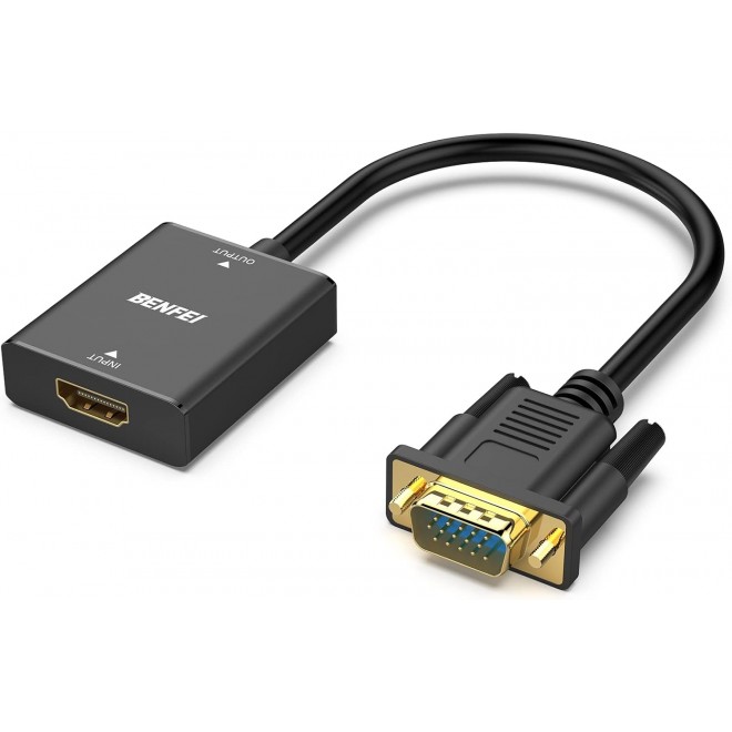  HDMI to VGA, Uni-Directional HDMI Computer to VGA Monitor Adapter (Female to Male) with 3.5mm Audio Jack  