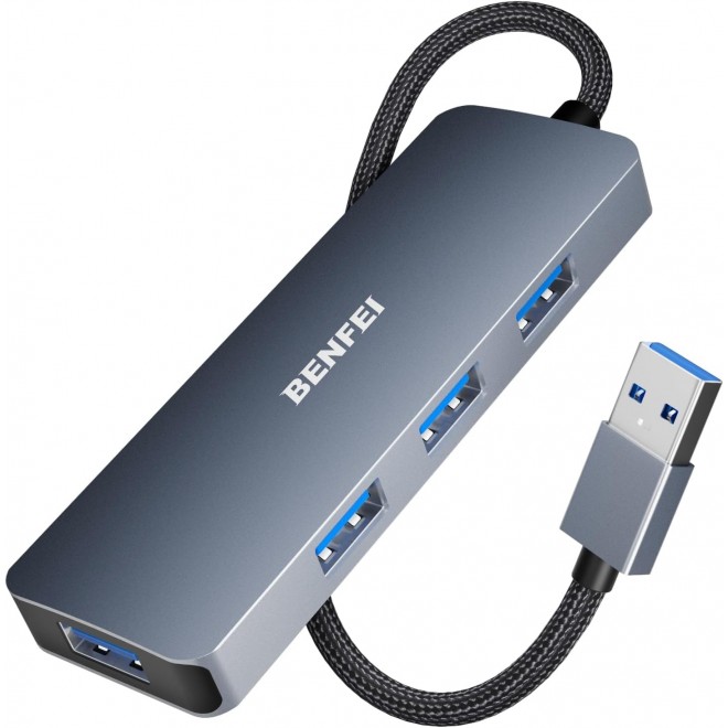  USB 3.0 Hub, 4 Ports USB A Splitter Ultra-Slim  