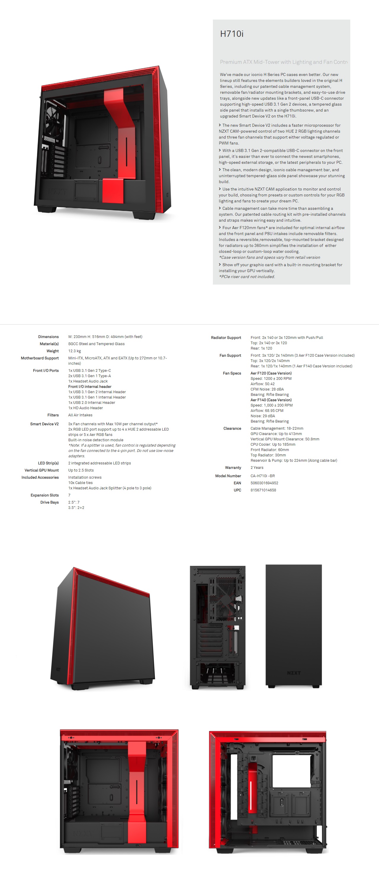  <b>Mid Tower</b>: Matte Black & Red H710i Mid Tower Chassis  
