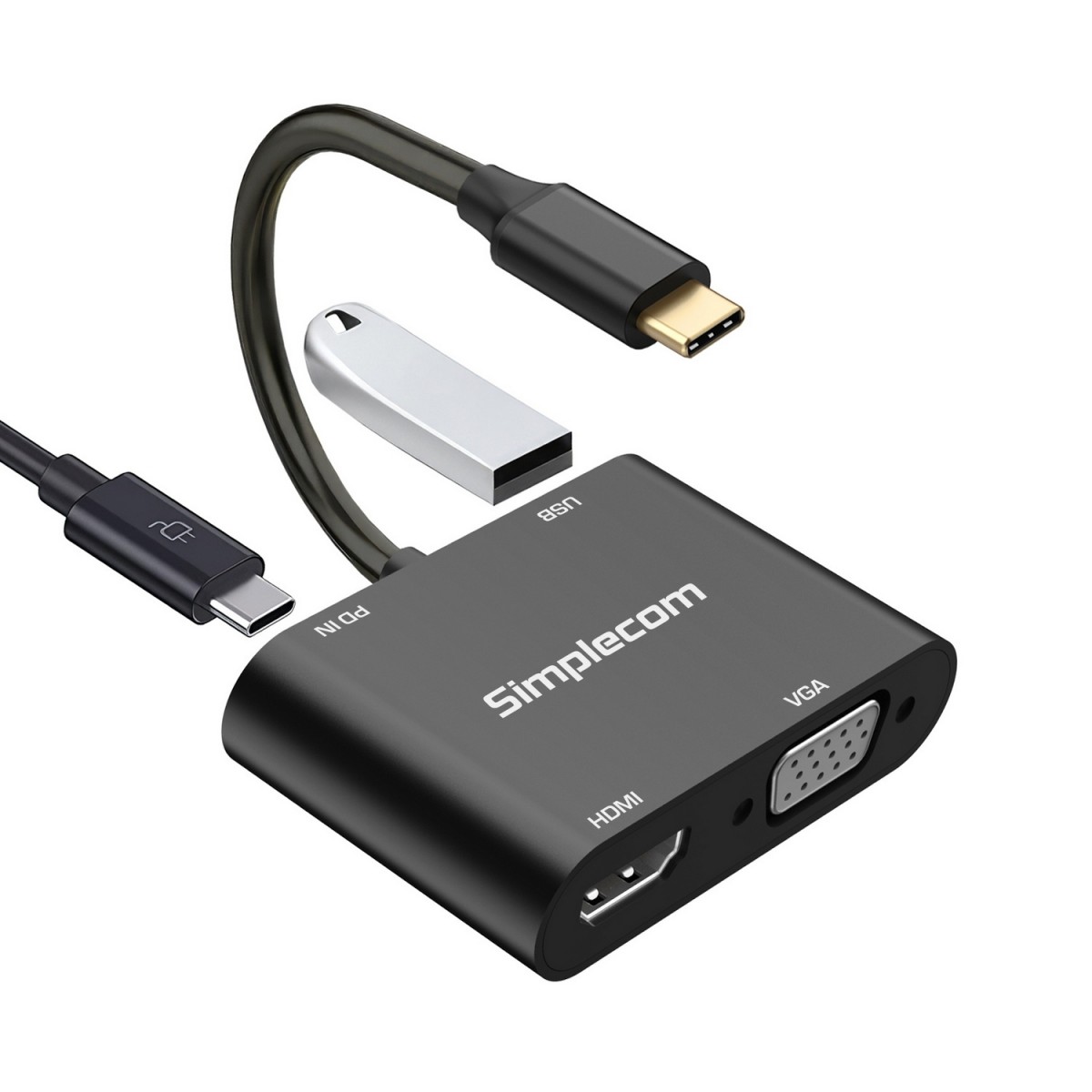  4-in-1 USB-C Multiport Adapter with Power Delivery USB 3.0 VGA HDMI  