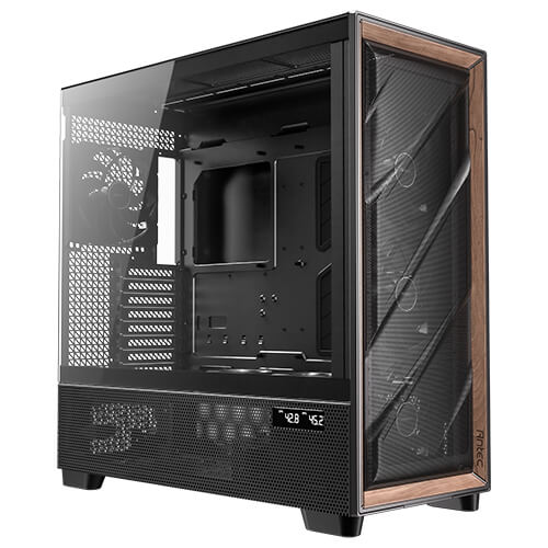  <b>Full-Tower Case:</b> Antec Flux PRO - Black<br>4x 140mm PWM Fans + 2x 120mm PWM Fans, 2x USB 3.0 + 1x USB Type-C 10Gbps, Temperature Display, Wood Front Panel, Tempered Glass Side Panel, Supports: E-ATX/ATX/m-ATX/mini-ITX  