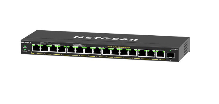  16 Port PoE Gigabit Ethernet Plus Switch with 16 x PoE+, 180W, Desktop/Wall Mount  