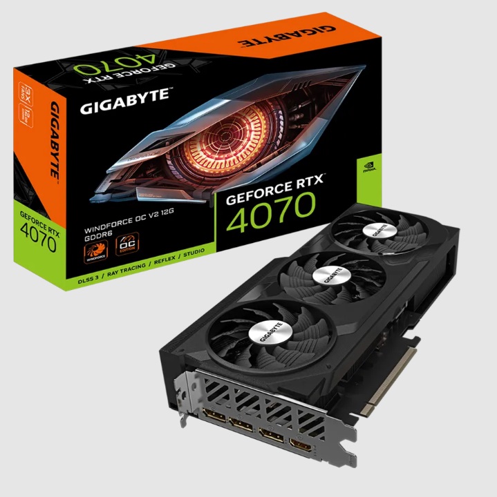  nVIDIA GeForce RTX4070 WINDFORCE OC V2 12GB GDDR6<br>Clock: 2490 MHz, 1x HDMI/ 3x DP, Max Resolution: 7680 x 4320, 1x 8-Pin Connector, Recommended: 650W  