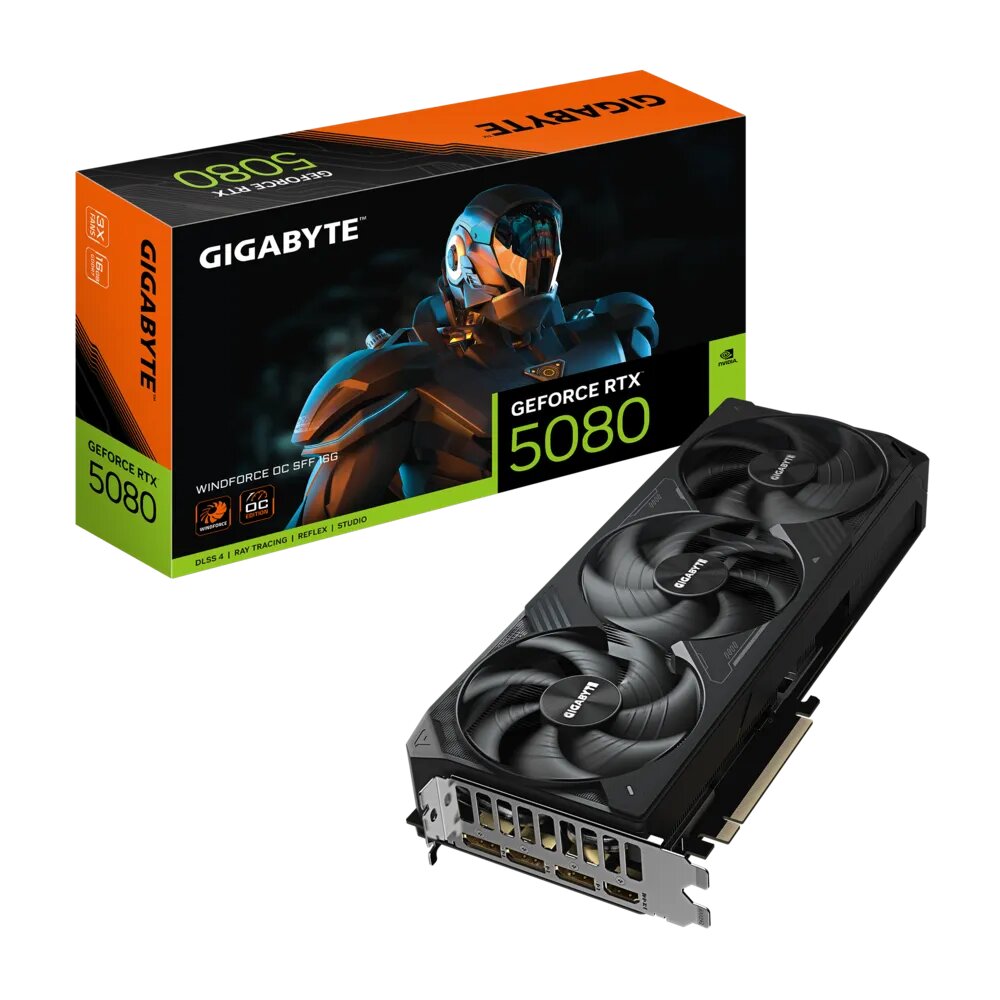  nVIDIA GeForce RTX5080 WINDFORCE OC 16G<br>Clock: 2670 MHz, 1x HDMI/ 3x DP, PCI-E 5.0, Max Resolution: 7680 x 4320, 1x 16-Pin Connector, Recommended: 850W  