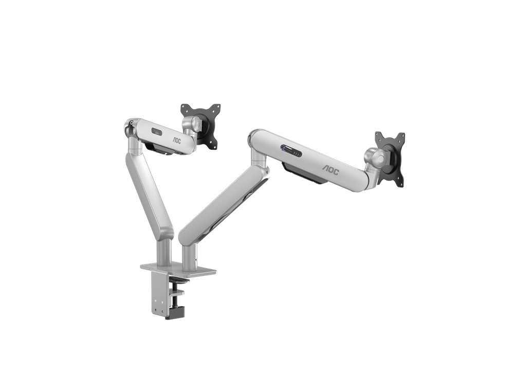  Dual Monitor C-Clamp & Grommet Mount White - Supports 17"-34" Monitor (2-9KG), Max Height: 495mm, Lift: 250mm, Extension: 470mm, Tilt: -15~90, Swivel: -90~90, Rotation: 360, VESA 75x75 100x100  