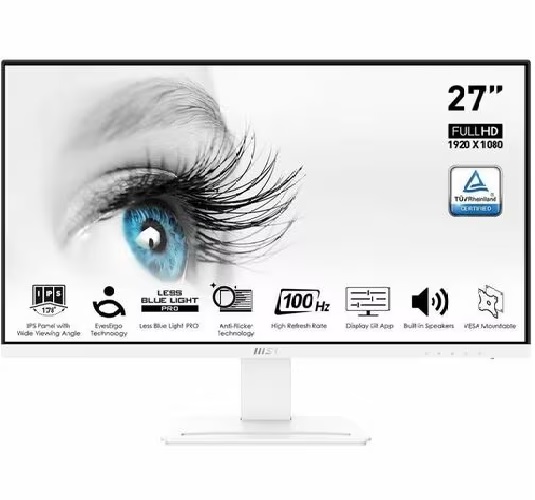  <b>27" Monitor:</b> White, 27"/IPS/FHD/100Hz/1ms/DP,HDMI,VGA/Speakers/3Y  