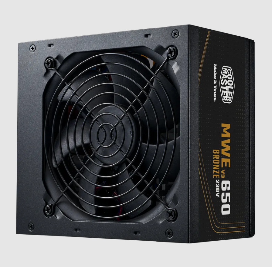  ATX PSU: 650W MWE Bronze V3, ATX 3.0, 120mm HDB Fan, 1x CPU (4+4 Pin), 1x CPU (8 Pin), 4x PCI-E (6+2 Pin), 3x Molex, 6x SATA  