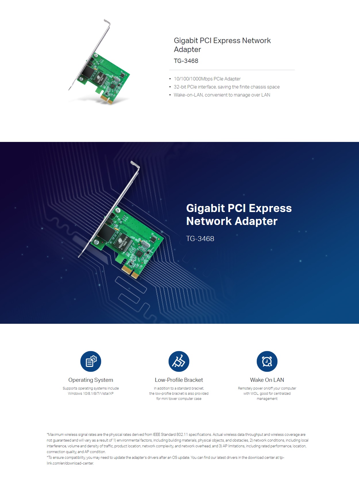  32-bit Gigabit PCIe Network LAN Adapter, Realtek RTL8168B Chipset  