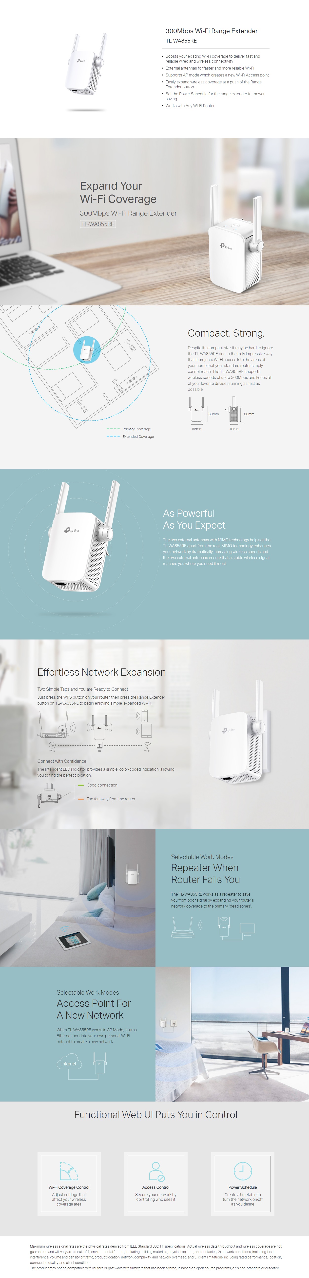  Range Extender: 300Mbps Wireless-N Wall Plugged Wi-Fi Range Extender, 2x external, 2.4GHz, 802.11n/g/b  