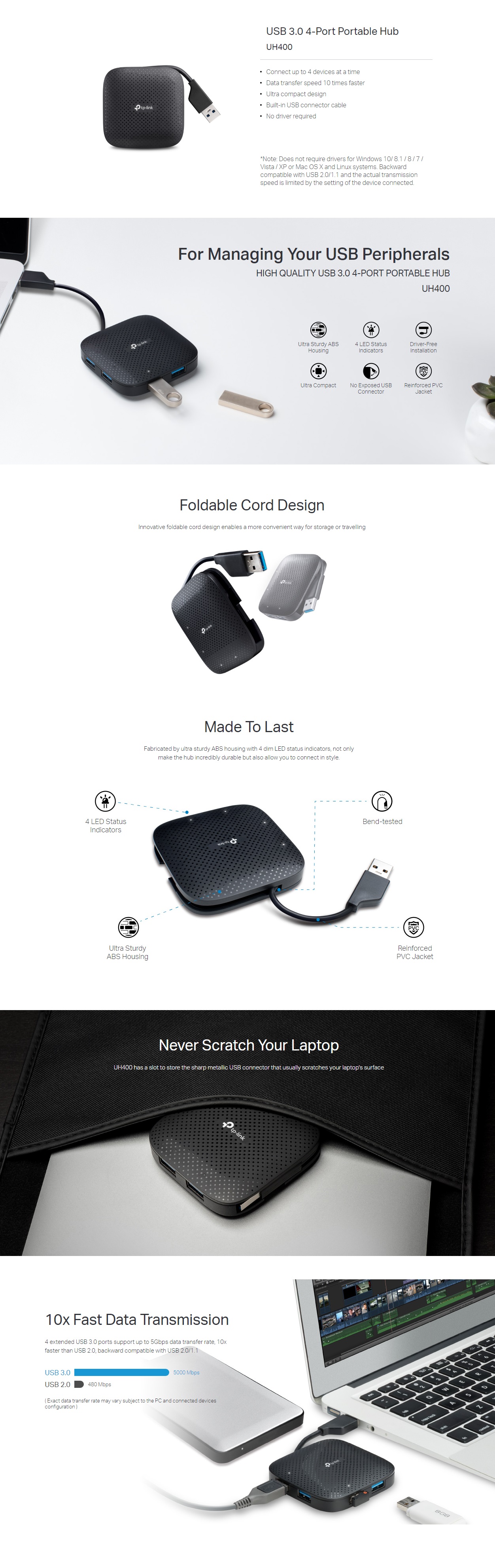  Hub: 4 ports USB 3.0 , portable , no power adapter needed  