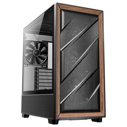  <b>Mid-Tower Case:</b> Antec Flux - Black<br>4x 120mm PWM Fans + 1x 140mm PWM Fan, 2x USB 3.0 + 1x USB Type-C 10Gbps, Wood Front Panel, Tempered Glass Side Panel, Supports: E-ATX*/ATX/m-ATX/mini-ITX  