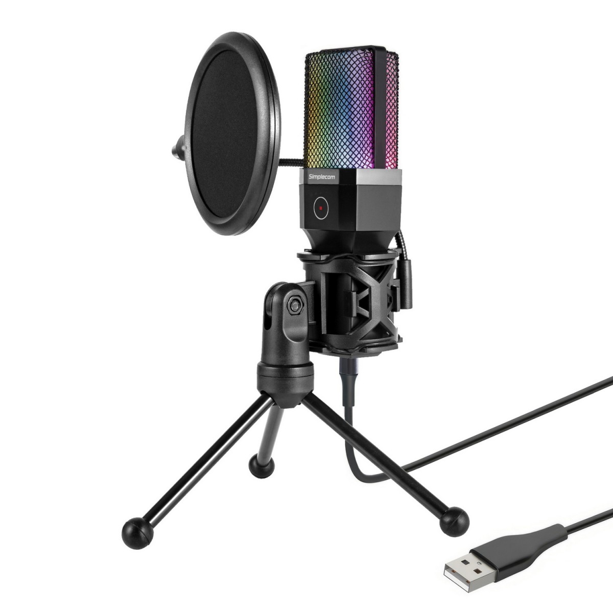  USB Cardioid Condenser Microphone Gaming RGB Lights with Tripod & Pop Filter  